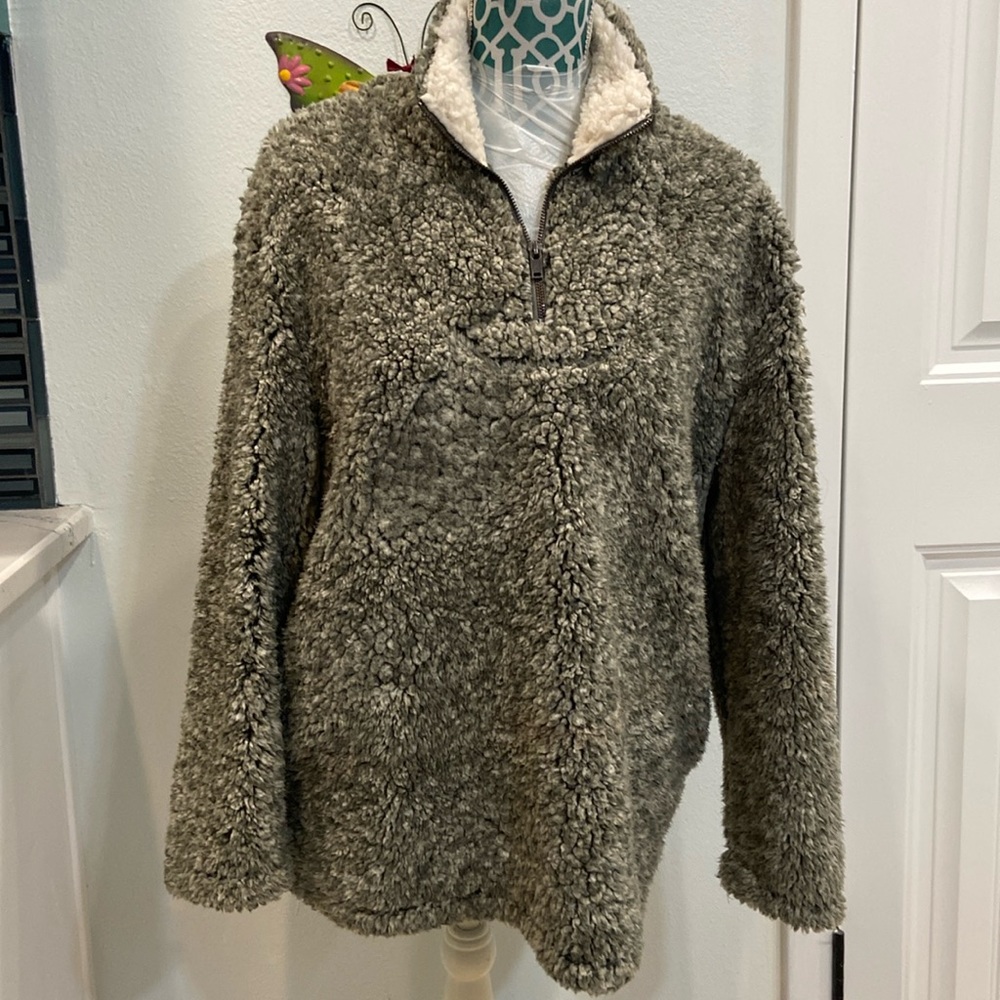Coffee Shop New York gray Sherpa 1/4 zip L